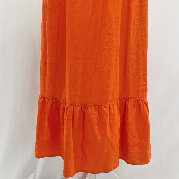 Who What Wear Open Back Tie Puff Sleeve Linen Blend Midi Dress Orange Size XS - Picture 7 of 16
